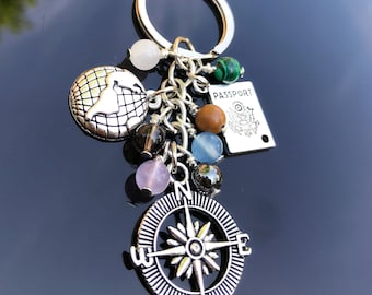 Safe Travel Keyring, Holidays & Journeys.  Includes a Travel Info Card. Travel Protection. Crystal Travel Set. Travel Gift. Bag Charm.