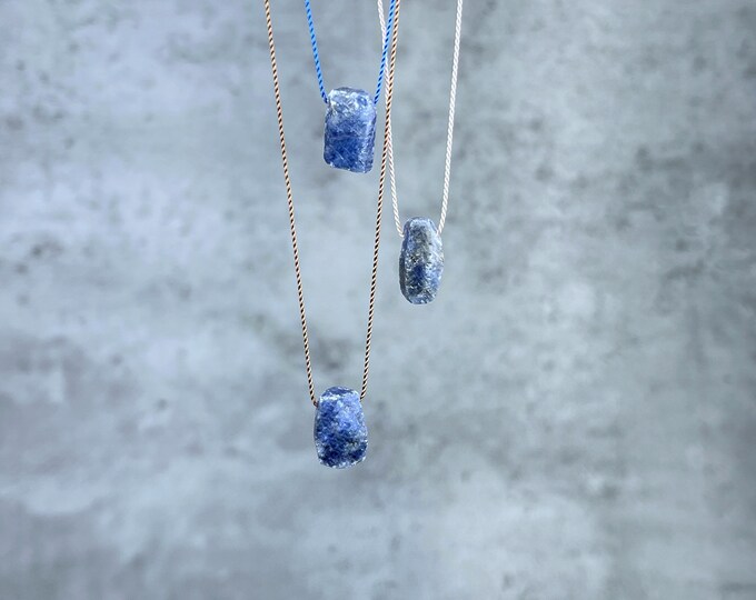 Raw Sapphire Silk Necklace: September Birthstone, Floating Gemstone