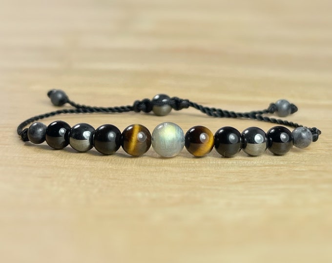 Labradorite Crystal Bracelet: Reiki Grounding, Protection Jewelry