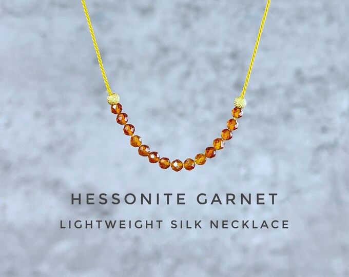 Hessonite Garnet Necklace. Floating Necklace. Lightweight Natural Silk Necklace. January Birthstone Gifts. Incl Gift Box & Crystal Card.