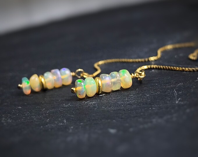 Ethiopian Opal Earrings. Threader Earrings. October Birthstone. Incl Gift Box & Info Presentation Card. Birthstone Gift. Sterling Silver.