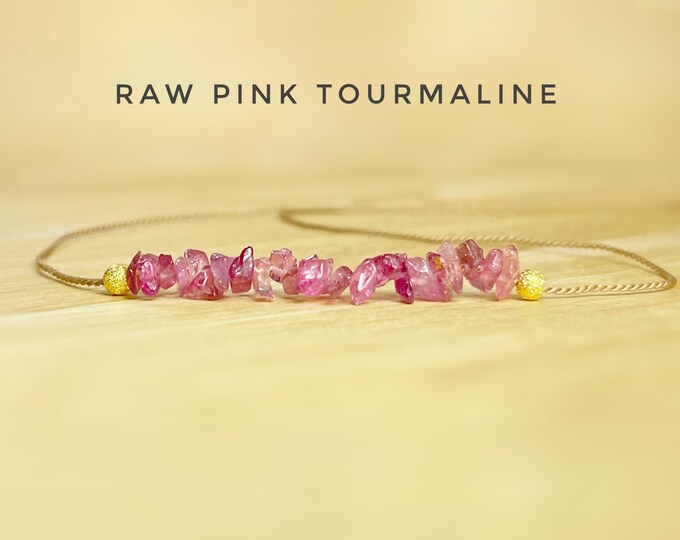 Raw Pink Tourmaline Necklace. TourmalineFloating Necklace. Natural Silk Necklace.  Birthstone Gifts. Incl Gift Box, Info Card & Ribbon Wrap.