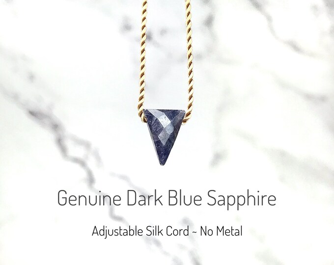 Genuine Blue Sapphire Necklace. Geometric Floating Necklace. Natural Strong Silk Cords. Incl Gift Box & Info Card. Choice of Birthstones.l