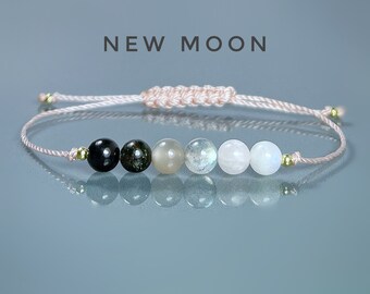 New Moon Crystals. New Moon Bracelet. New Moon Intentions. Renewal. New Beginnings. Manifest. Spirituality. Meditation. Lunar Bracelet.