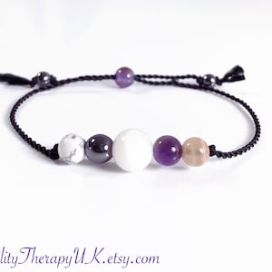 Sleep Crystal Bracelet: Amethyst, Howlite, Moonstone, Hematite with Lavender Pouch