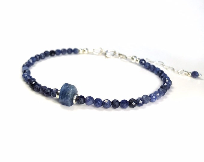 Blue Sapphire Bracelets. Raw Sapphire. Sterling Silver, 14K Rose Gold Filled. September Birthstone. Incl Gift Box & Info Presentation Card.