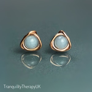 Angelite Stud Earrings: Gold Filled Eternity Knot, Gift Box