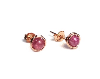 Pink Tourmaline Stud Earrings: Rose Gold Filled Sterling Silver, October Birthstone