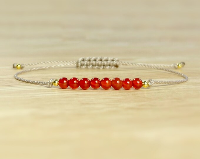 Carnelian Bracelet. Birthday Gifts. Dainty Carnelian Skinny Bracelet. Success. Sacral Chakra Bracelet. Adjustable. Includes Gift Wrapping.