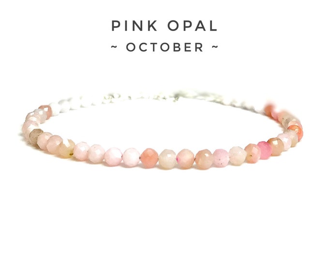 Pink Opal Bracelet: Sterling Silver October Birthstone Jewelry