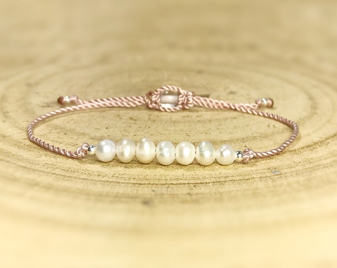 Pearl Bracelet. June Birthstone Gift. Skinny Minimalistic. Freshwater Pearl Bracelet. Includes Gift Wrapping, Gift Pouch & Clip Charm.