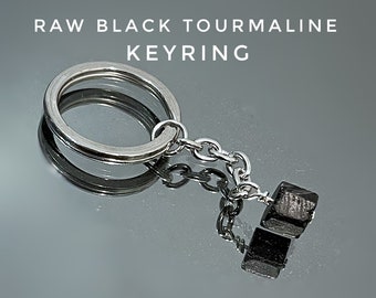 Raw Black Tourmaline Keyring & Information Card. Empath Protection. Disperse Negative Energy. Raw Black Tourmaline Keychain. Gifts For Him.