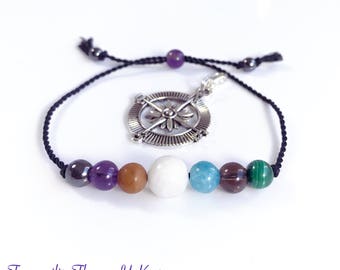 Travel Protection Crystal Bracelet with Compass Charm