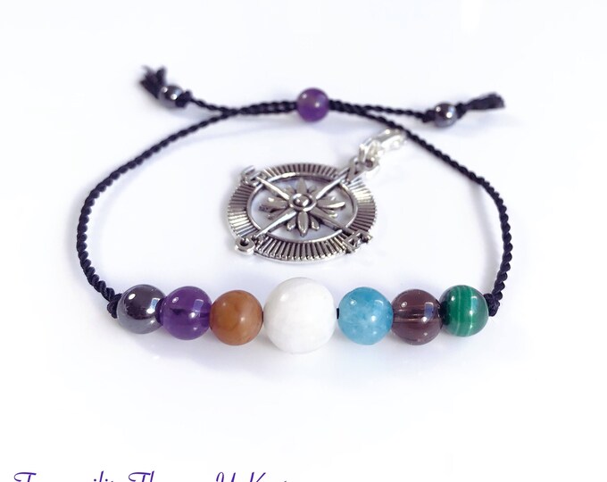 Safe Travelling, Holidays & Journeys. Travel Protection Bracelet. Crystal Set Travel Gift. Unisex. Graduation Gift. Includes a Compass Charm