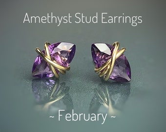 AAAA Amethyst Stud Earrings: February Birthstone, Sterling Silver, Gold Filled