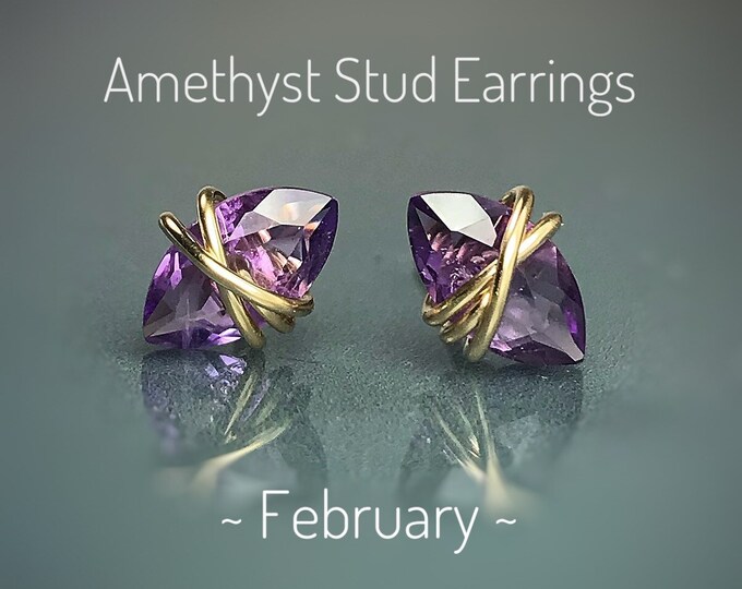 Amethyst Stud Earrings. February Birthstone. AAAA High Grade Amethyst. Sterling Silver. 14K Gold Filled. Incl Gift Box & Info Card. Marquise