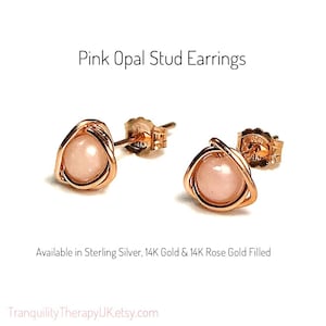 Pink Opal Stud Earrings. Eternity Knot Earrings. October Birthstone. Sterling Silver. 14K Gold. Incl Gift Box & Card. Pink Opal Jewelry