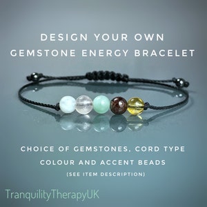 5 Gemstone BRACELET Custom Design Your Own Bracelet. Five Crystals. Customised Crystal Bracelet. Choose Your Gemstone, Cord & Accent Beads.