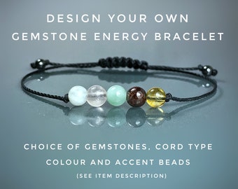 5 Gemstone BRACELET Custom Design Your Own Bracelet. Five Crystals. Customised Crystal Bracelet. Choose Your Gemstone, Cord & Accent Beads.