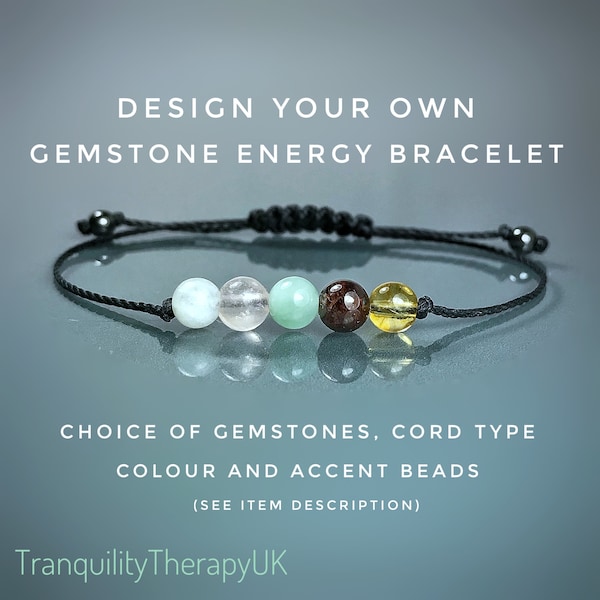 5 Gemstone BRACELET Custom Design Your Own Bracelet. Five Crystals. Customised Crystal Bracelet. Choose Your Gemstone, Cord & Accent Beads.