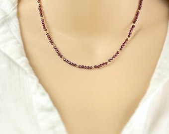 Garnet Choker Necklace: January Birthstone, Sterling Silver or Gold