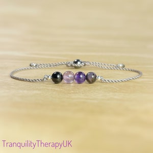 Sugilite, Fluorite, Amethyst & Tourmaline Bracelet: Crystal Energy, Aura Protection
