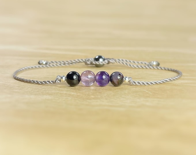 Sugilite, Purple Fluorite, Amethyst & Black Tourmaline. Yoga Bracelet. Spiritual Crystal Energy. Emotional Body Balance  and Aura Protection