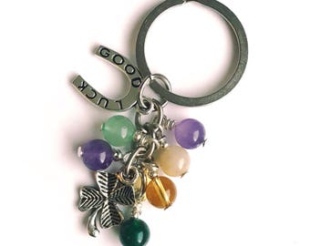 Good Luck, Wealth & Abundance. Protect and Attract. Bag Charm, Bag Clip, Keyring. Lucky Charm.Crystal Healing. Added Amethyst for Happiness.