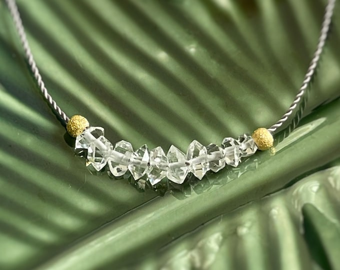 Herkimer Diamond Necklace. Lightweight Natural Silk Necklace. Floating Necklace April Birthstone Gifts. Incl Gift Box & Crystal Info Card.