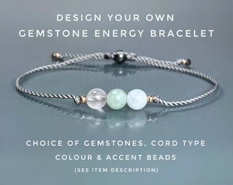 3 Gemstone BRACELET Custom Design Your Own Bracelet. Three Crystals. Customised Crystal Bracelet. Choose Your Gemstone, Cord & Accent Beads.