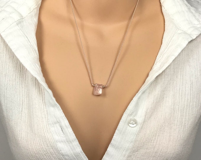Pure Natural Silk Necklace. Raw Rose Quartz Necklace. October Birthstone. Incl Gift Box & Info Card. November Birthday Gifts. Heart Chakra.