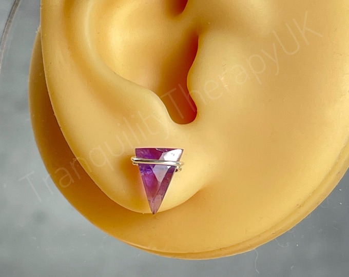 Amethyst Stud Earrings: Geometric Triangle, February Birthstone