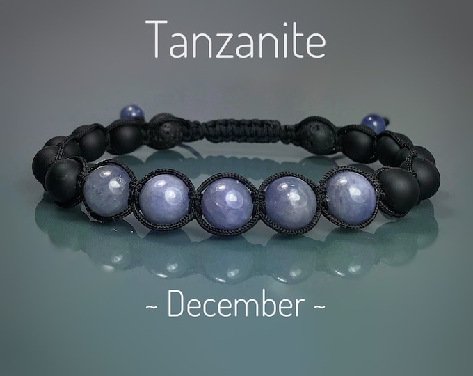 Tanzanite Bracelet: Men’s Yoga Mala with Lava Stone & Black Onyx