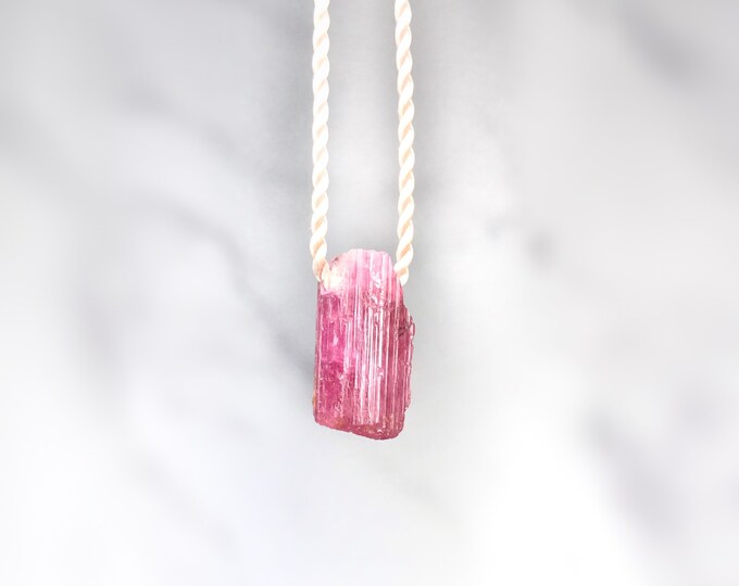 Large Raw Pink Tourmaline Necklace. Natural Silk Cord. Strong Silk Cord. October Birthstone. Incl Gift Box & Info Card. Zodiac Gifts.