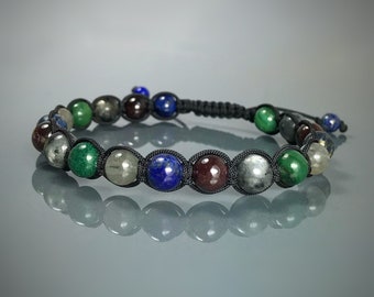 Men's Gemstone Mala Bracelet: Lapis Lazuli, Jade, Garnet