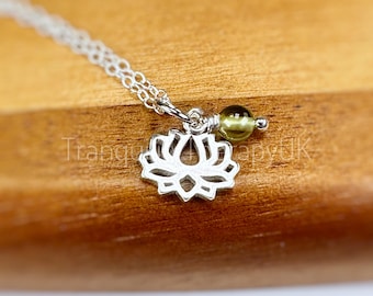 Sterling Silver Lotus Flower Necklace: Birthstone Yoga Jewelry