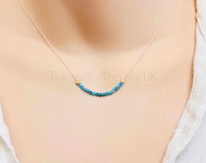 Apatite Silk Necklace: Inspiration & Motivation Gemstone Bar Necklace – Sterling Silver, 18K Gold Rose Gold Vermeil Crystal JewelleryGifts