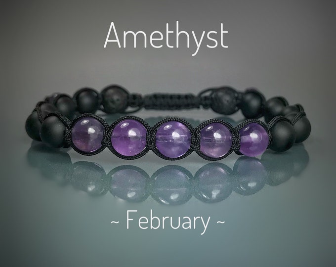 Amethyst Bracelet. Shamballa Men’s Bracelet. February Birthstone. Mens Yoga Bracelet. Mens Mala. Crown Chakra. Third Eye. Incl Gift Wrapping