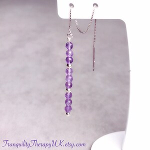 Amethyst Threader Earrings: Sterling Silver, February Birthstone