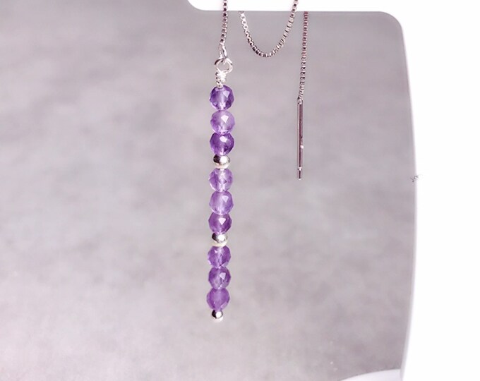 Amethyst Threader Earrings: Sterling Silver, February Birthstone