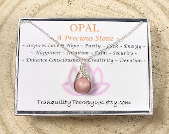 Pink Opal Necklace & Earrings Set. Pink Opal Earrings. Plaited Style. October Birthstone. Inc Gift Box and Crystal Info Card. Birthday Gift