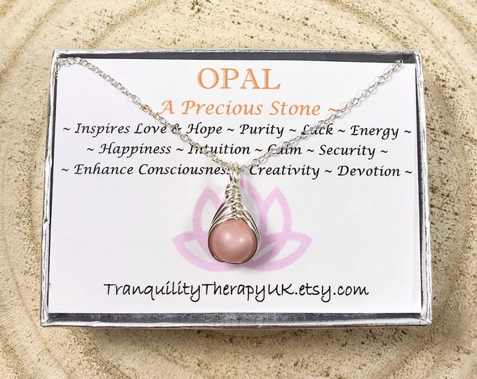 Pink Opal Necklace & Earrings Set: Sterling Silver Plaited Style