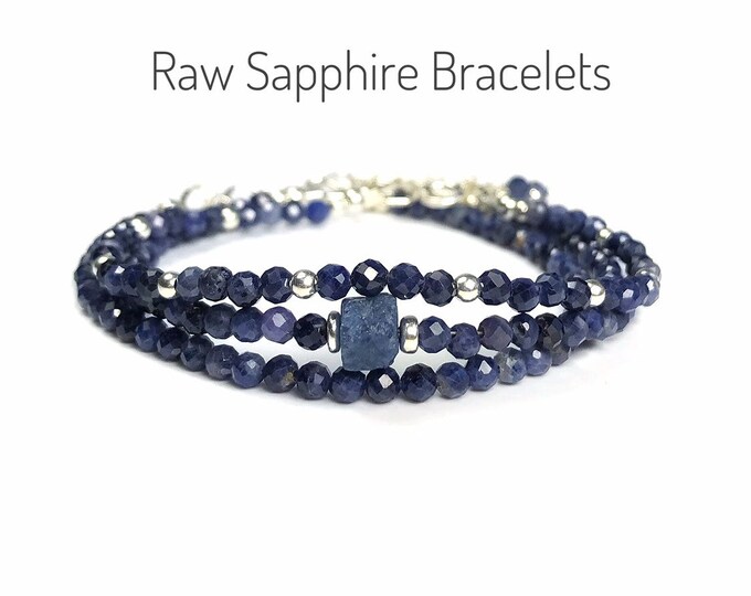 Genuine Sapphire Stacking Bracelets. Sterling Silver, Rose Gold Filled. September Birthstone. Sapphire Bracelet. Incl Gift Box & Info Card.