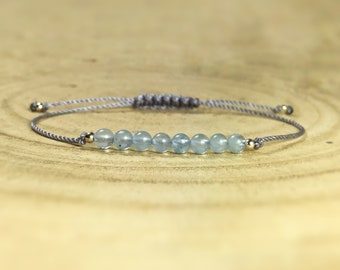 Aquamarine Bracelet: Minimalist Gemstone Cord Bracelet, March Birthstone