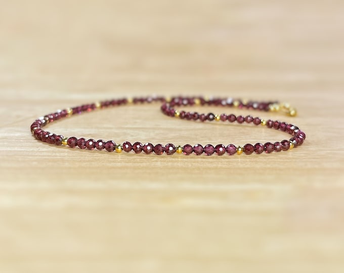 Garnet Choker Necklace: January Birthstone, Sterling Silver or Gold