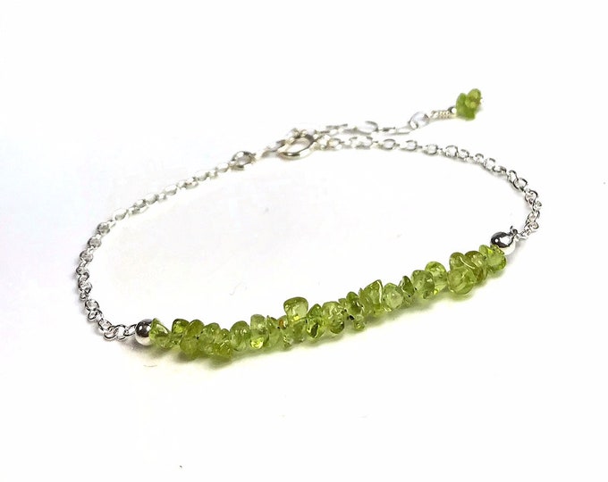 Raw Peridot Bracelet: Sterling Silver, August Birthstone