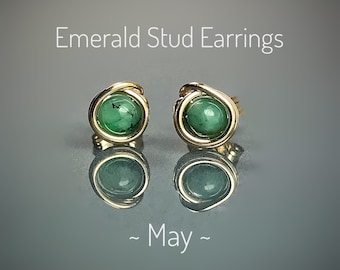 Genuine Emerald Stud Earrings. Eternity Circle. Sterling Silver. Gold Filled. May Birthstone Gifts. Includes Gift Box & Info Gift Card.