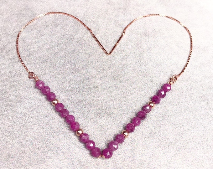 Raw Ruby Threader Earrings: Sterling Silver July Birthstone