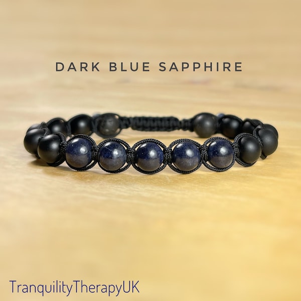 Dark Blue Sapphire Shamballa Bracelet. Genuine Sapphire Mens Bracelet. September Birthstone. Mens Yoga Bracelet. Mens Mala. Incl Gift Wrap.