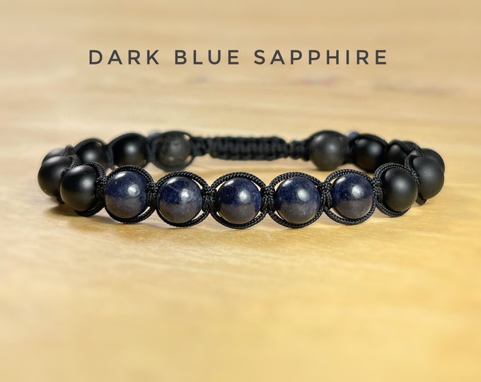 Dark Blue Sapphire Shamballa Bracelet. Genuine Sapphire Mens Bracelet. September Birthstone. Mens Yoga Bracelet. Mens Mala. Incl Gift Wrap.